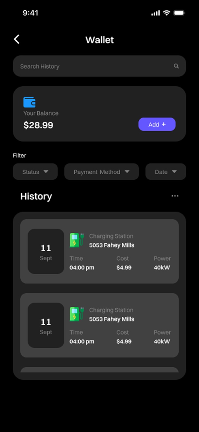 EV-Juice wallet and charging history
