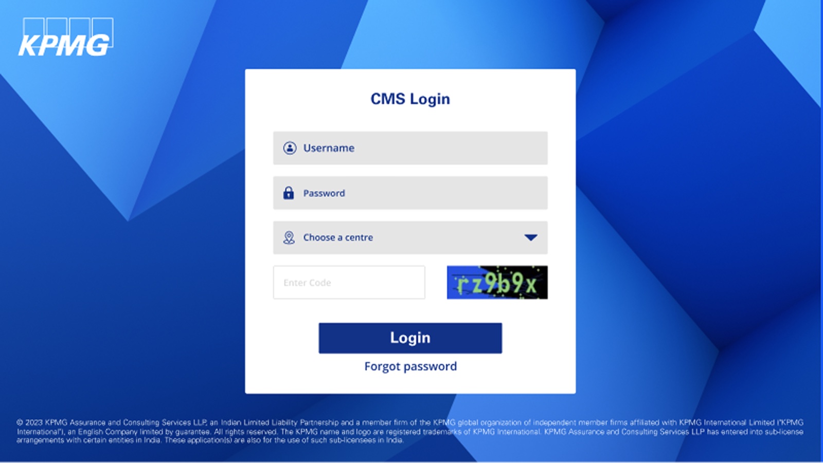KPMG secure CMS login page