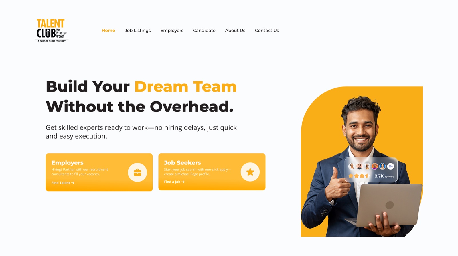 Talent Club landing page for employers and job seekers