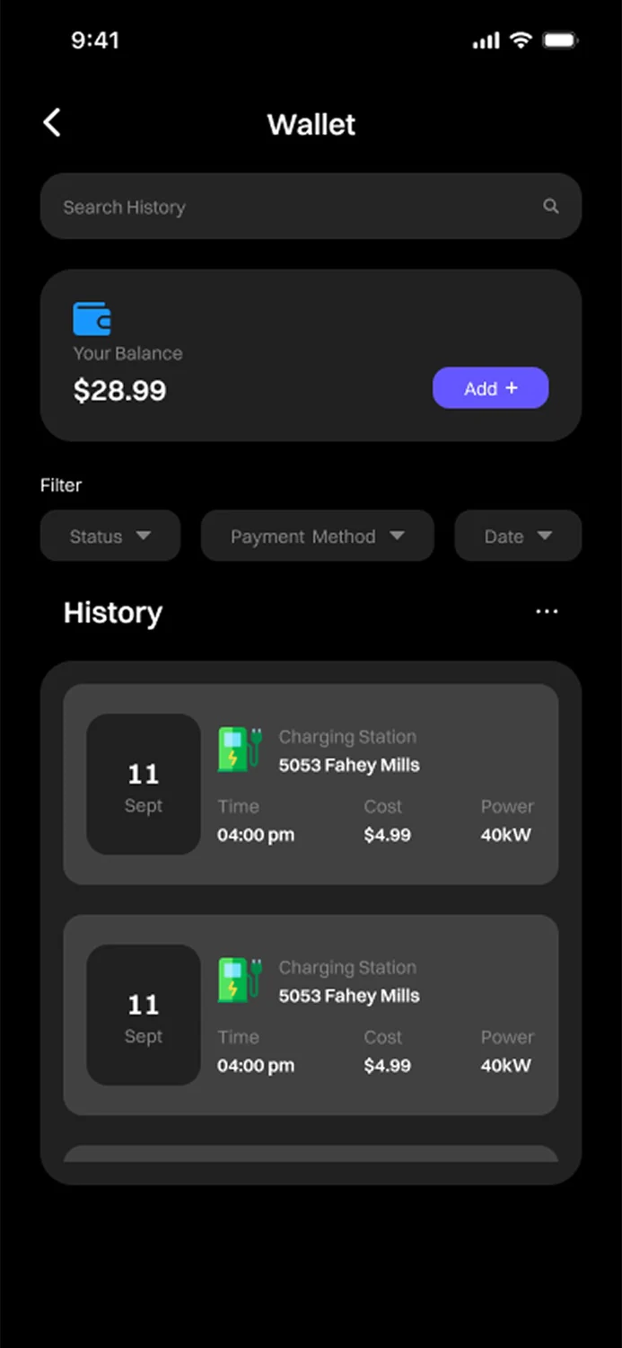EV-Juice: Wallet and charging history