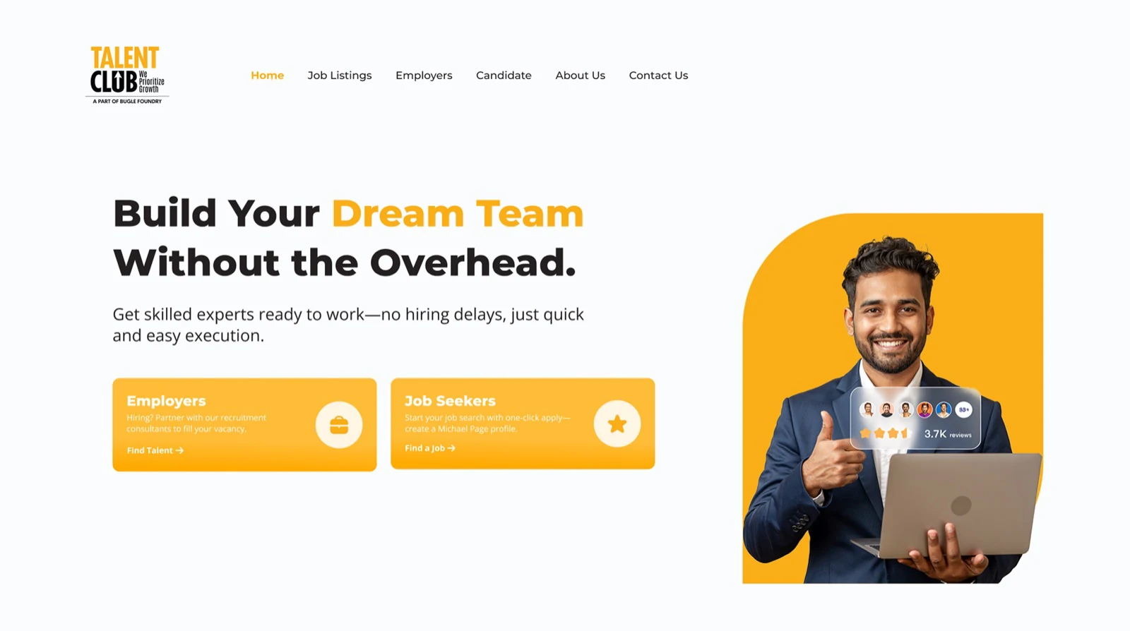 Talent Club: Landing page for employers and job seekers
